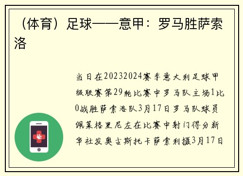 （体育）足球——意甲：罗马胜萨索洛